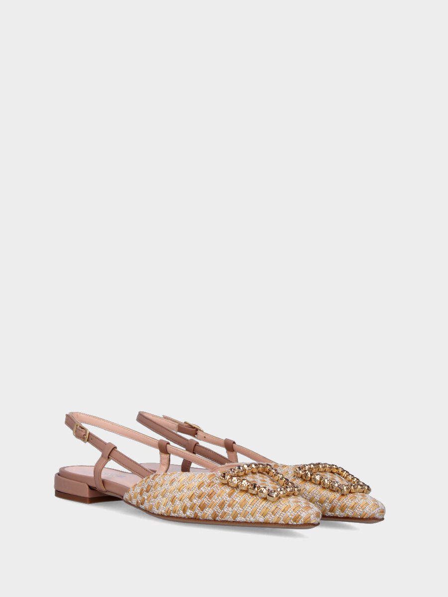Slingback beige in rafia con accessorio gioiello