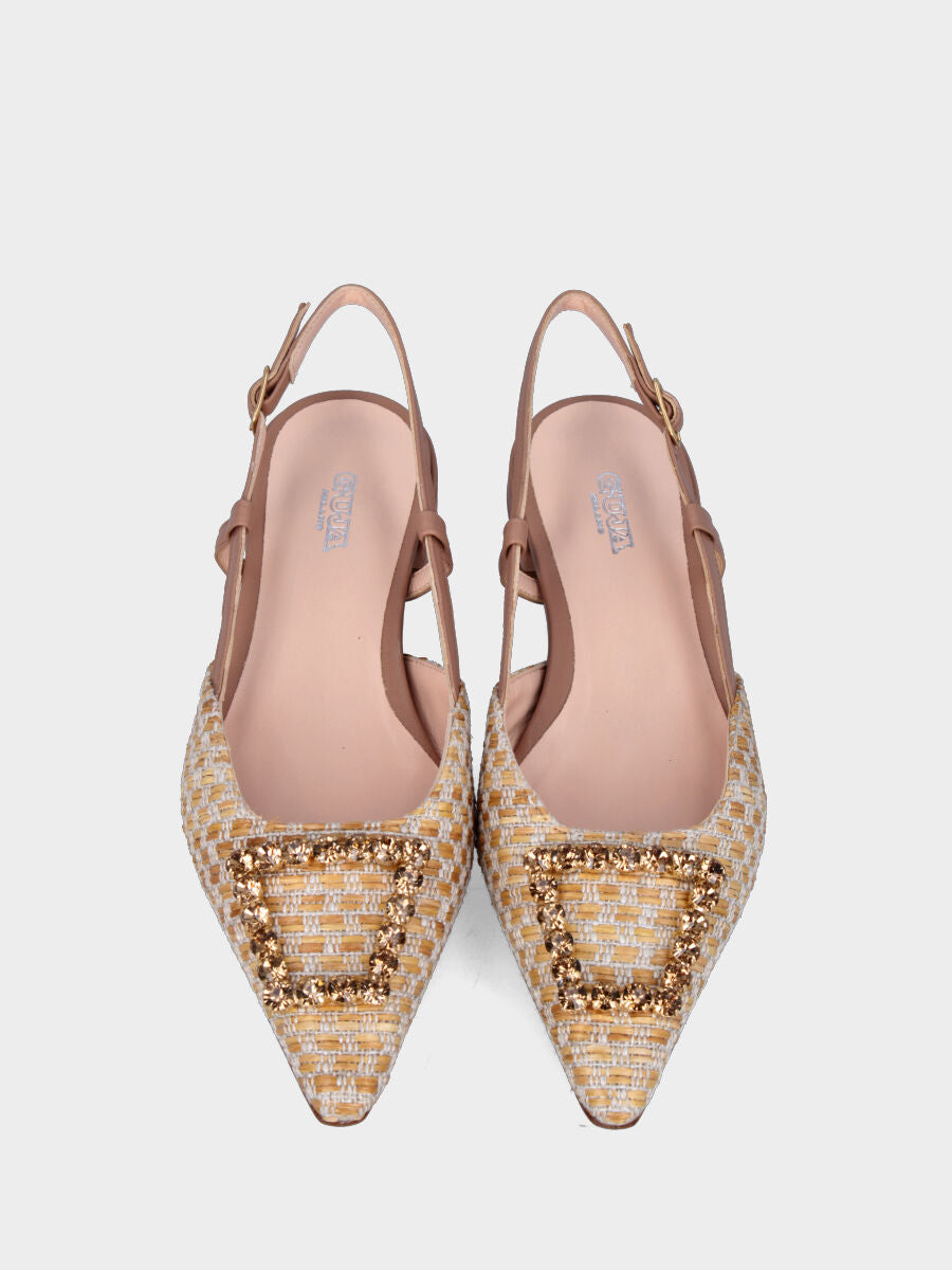 Slingback beige in rafia con accessorio gioiello