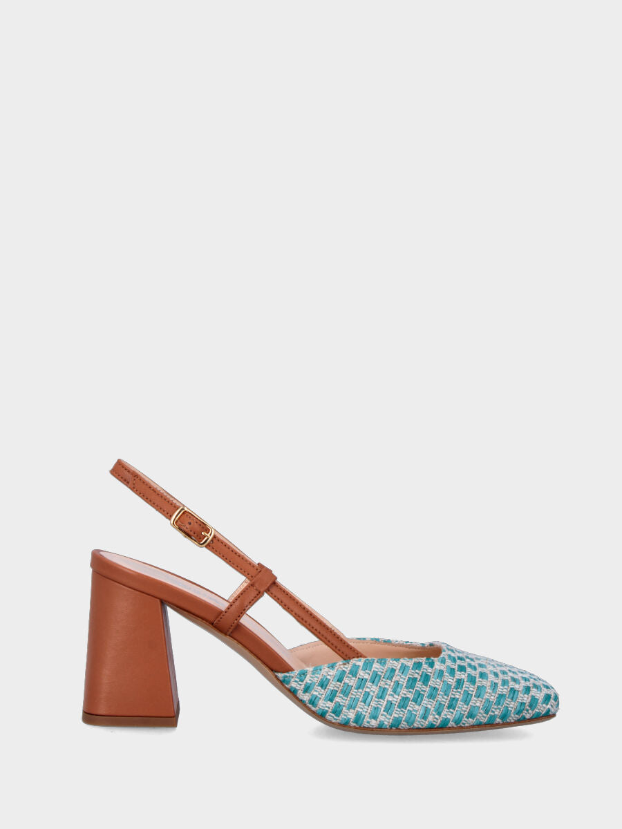 Slingback en cuir cuoio avec tige en raphia