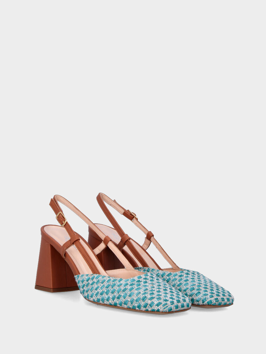 Slingback en cuir cuoio avec tige en raphia