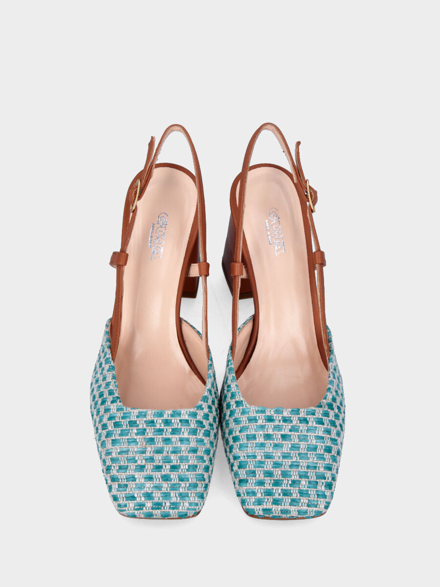 Slingback en cuir cuoio avec tige en raphia