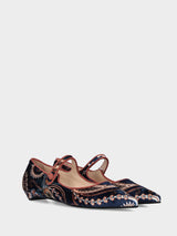 Ballerina Mary Jane in tessuto fantasia blu e marrone