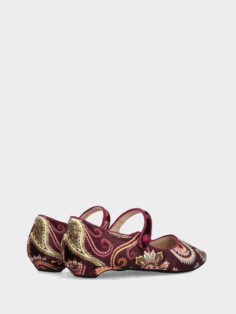 Ballet flat Mary Jane in brown and gold patterned fabric