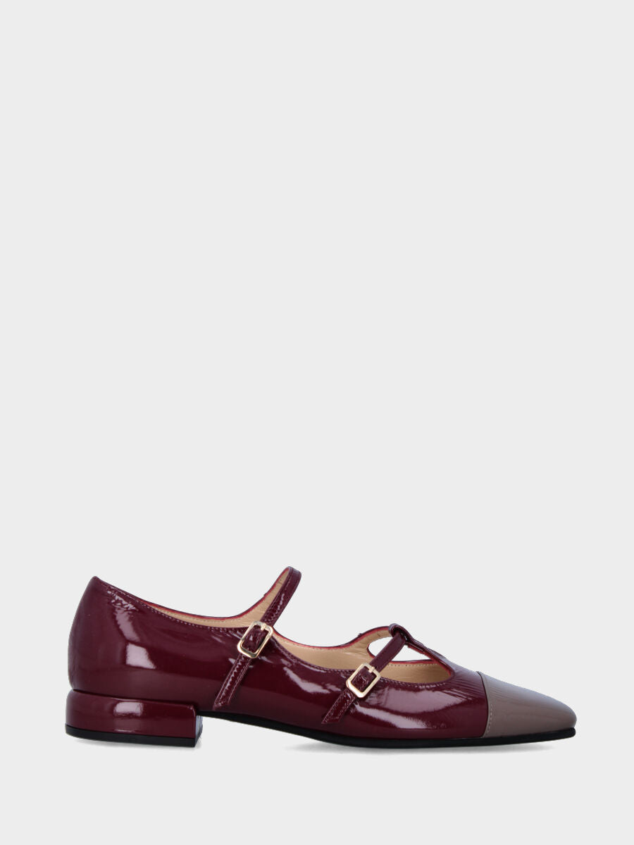 Ballerina Charleston in Bordeaux-Naplak und Taupe-Spitze
