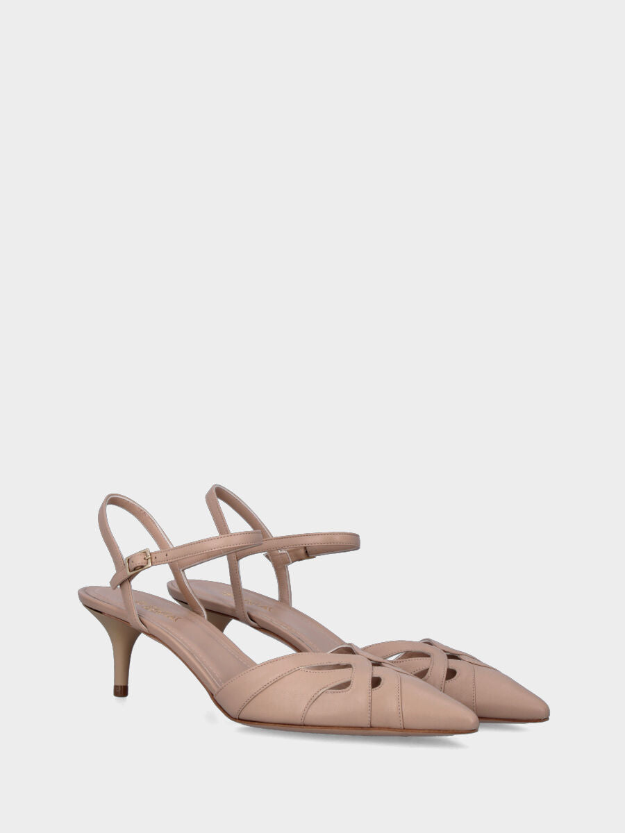 Escarpin beige en cuir avec ouvertures et brides croisées