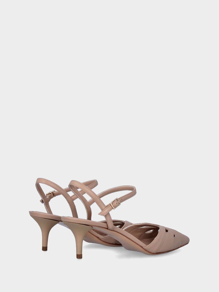 Escarpin beige en cuir avec ouvertures et brides croisées