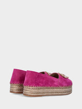 Espadrillas fucsia in pelle con strass multicolor