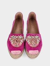 Espadrillas fucsia in pelle con strass multicolor