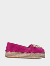 Espadrillas fucsia in pelle con strass multicolor