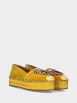 Espadrillas gialla in pelle con strass multicolor