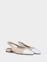 Slingback bicolore beige in pelle con puntina bianca