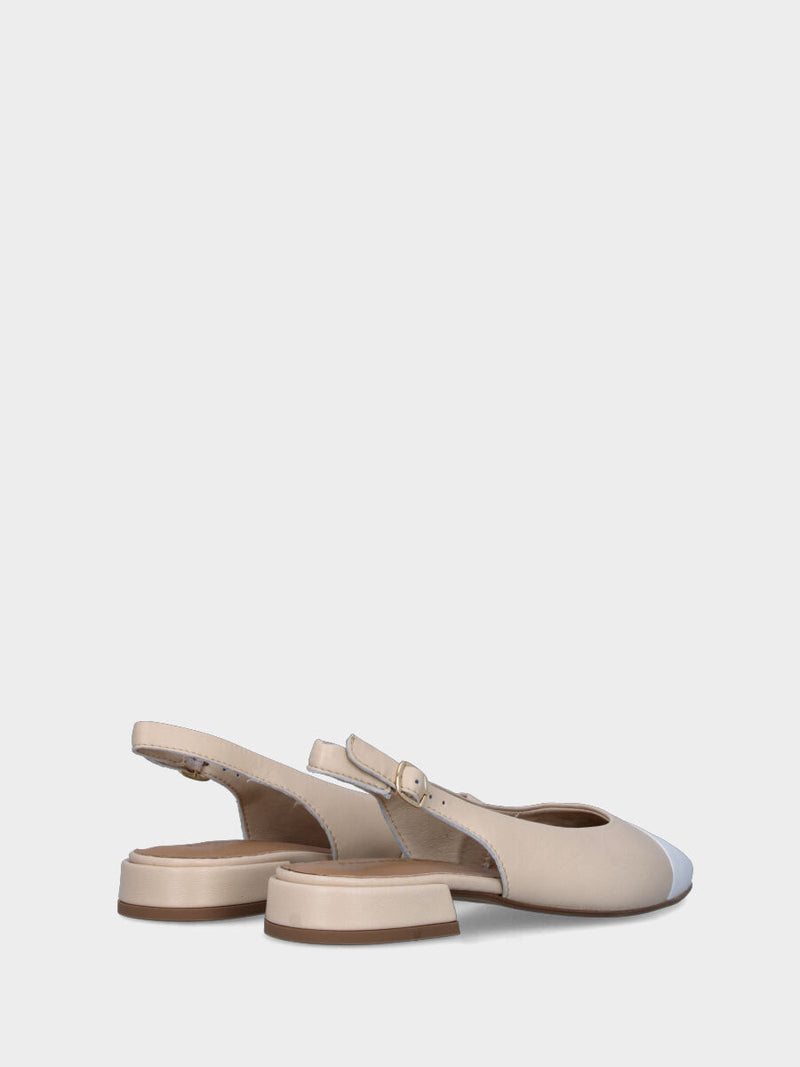 Slingback bicolore beige in pelle con puntina bianca