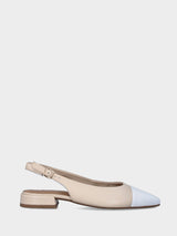 Slingback bicolore beige in pelle con puntina bianca