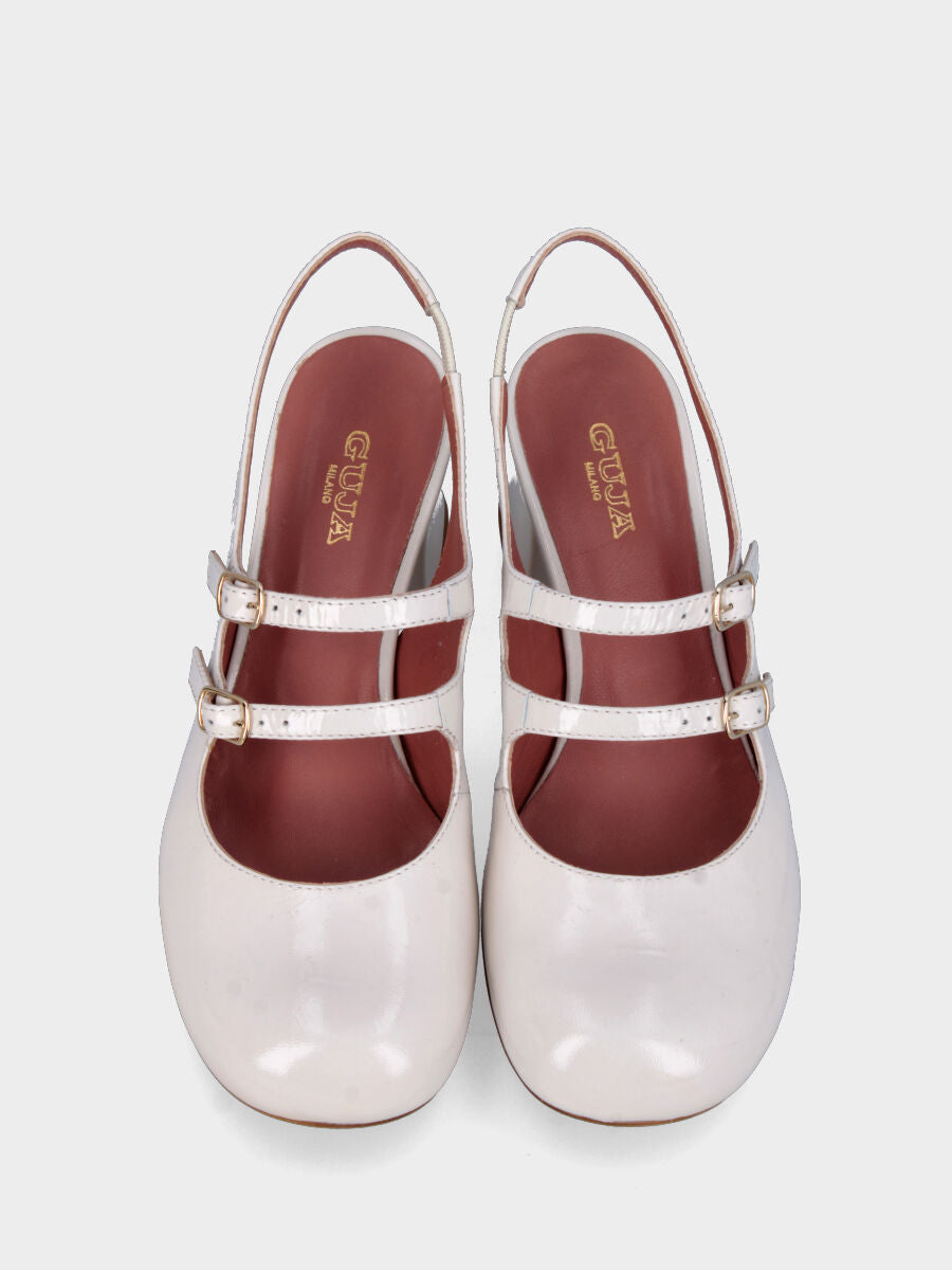 Slingback bianca in naplak a punta stondata e tacco largo