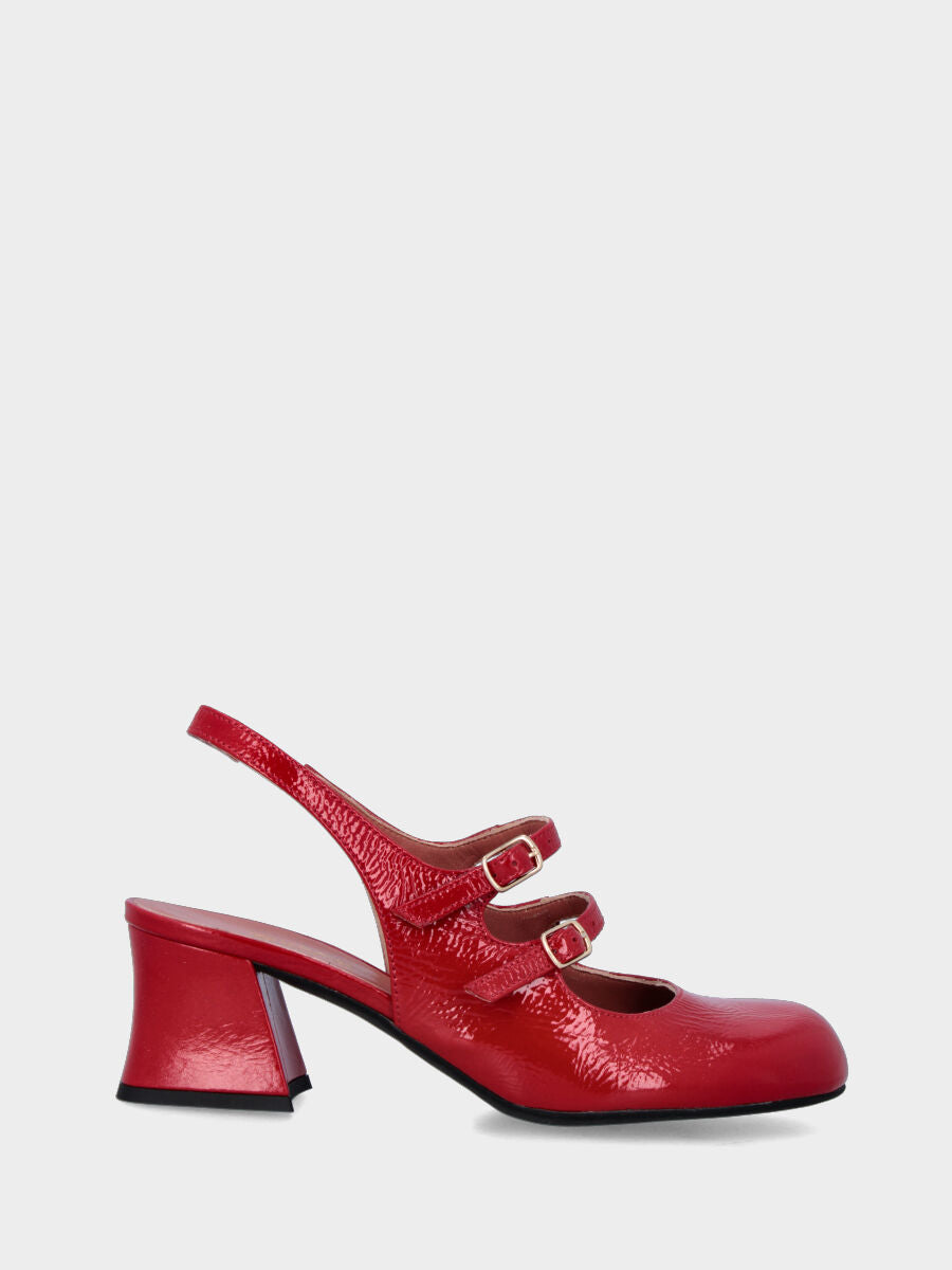 Escarpin slingback rouge en naplak à bout arrondi et talon large