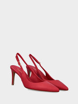 Slingback rossa in pelle a scollo tondo con tacco a stiletto