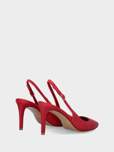 Slingback rossa in pelle a scollo tondo con tacco a stiletto