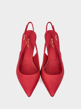 Slingback rossa in pelle a scollo tondo con tacco a stiletto