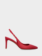 Slingback rossa in pelle a scollo tondo con tacco a stiletto