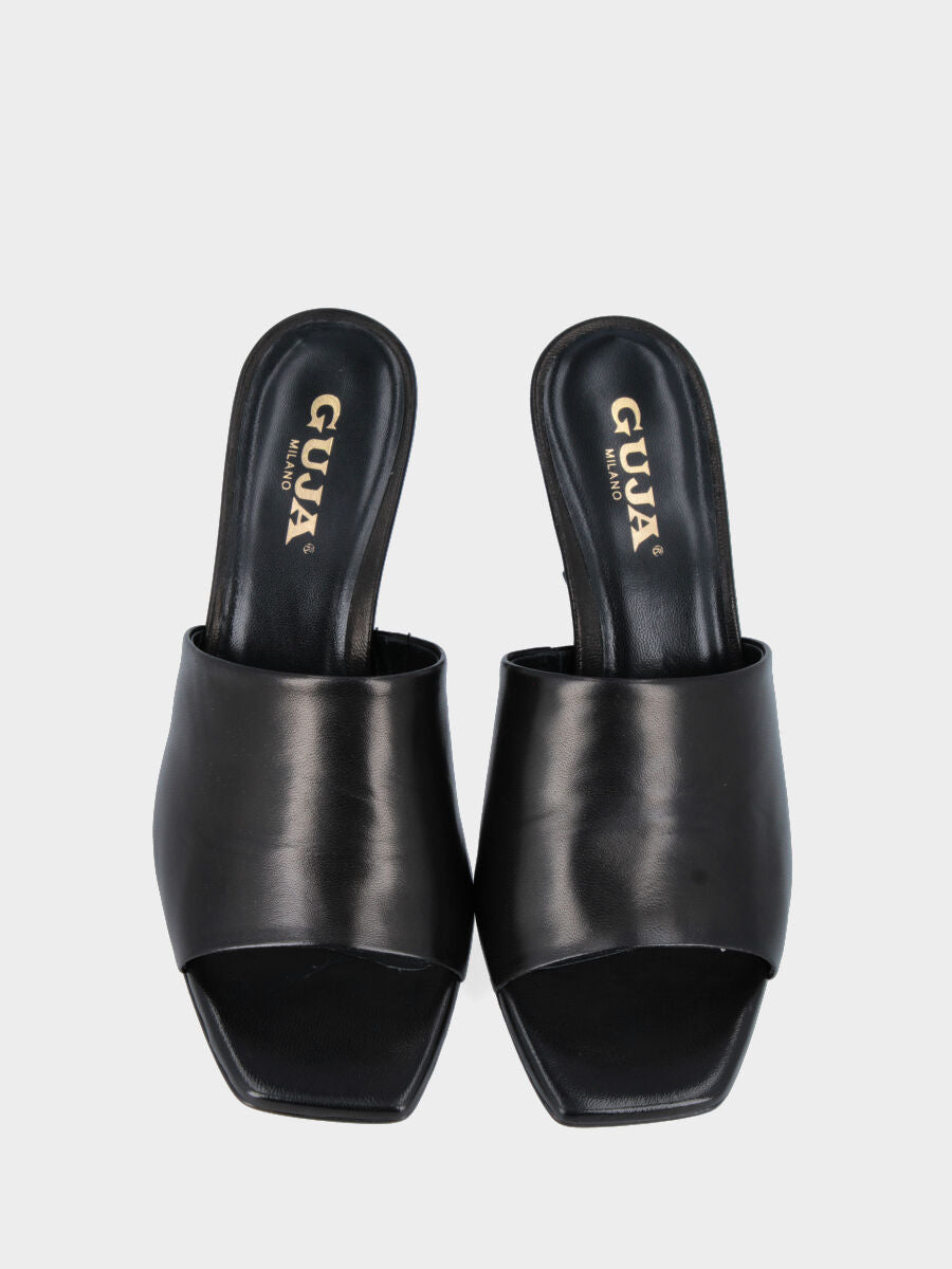 Mule noire en cuir avec bande et talon creux