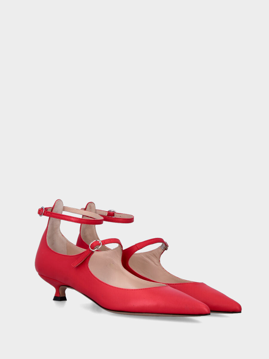 Décolleté rossa in pelle con cinturini sottili