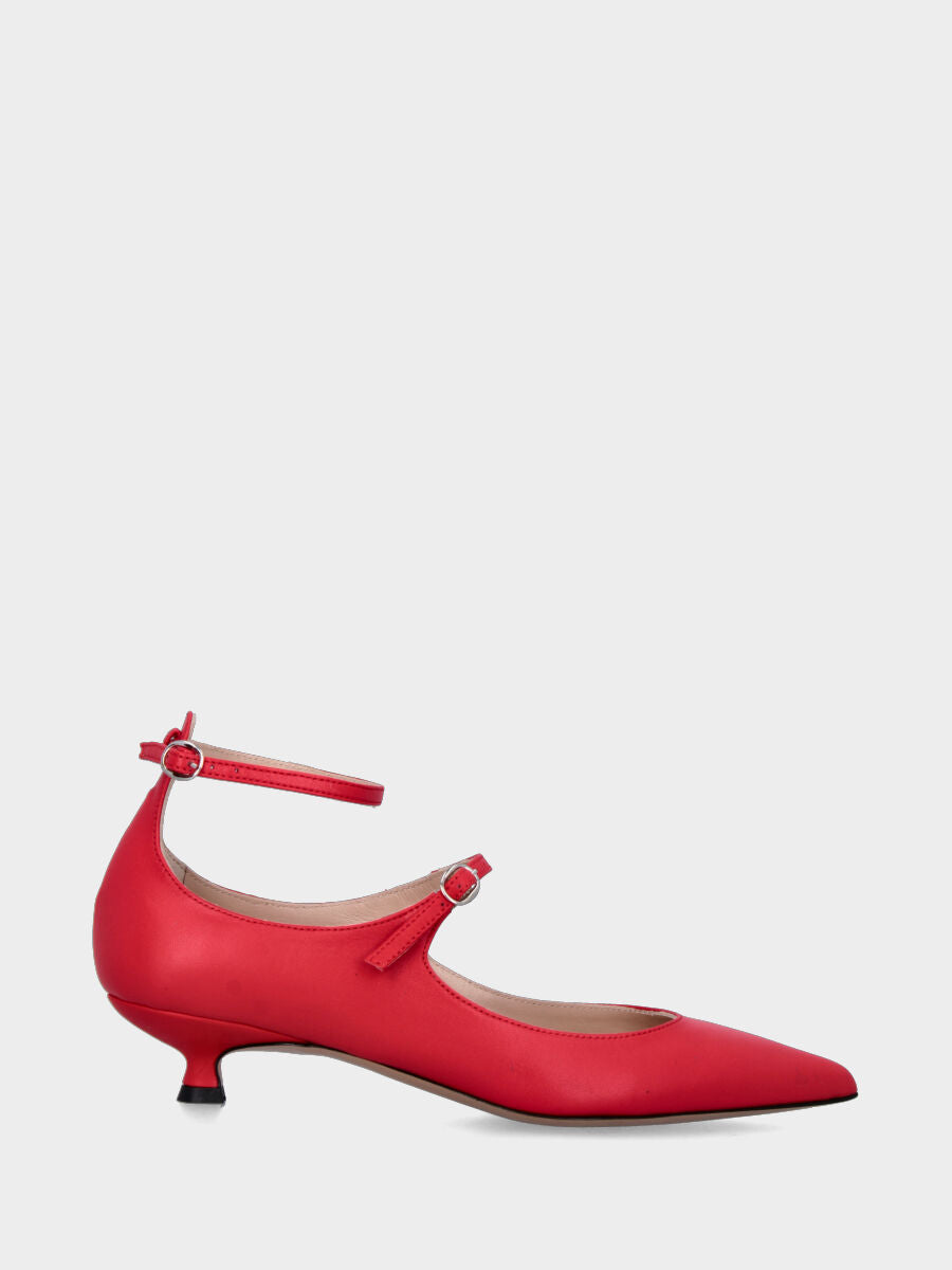 Décolleté rossa in pelle con cinturini sottili