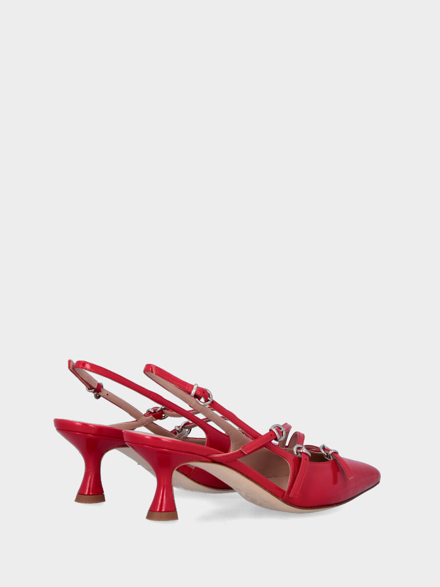 Slingback rossa in naplak a punta sfilata con tre cinturini