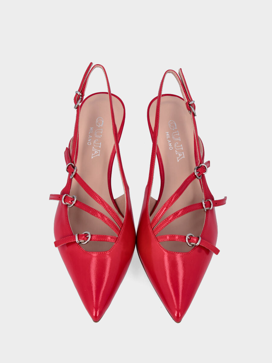 Slingback rossa in naplak a punta sfilata con tre cinturini