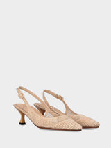 Slingback beige in rafia intrecciata con tacco a rocchetto