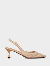 Slingback beige in rafia intrecciata con tacco a rocchetto