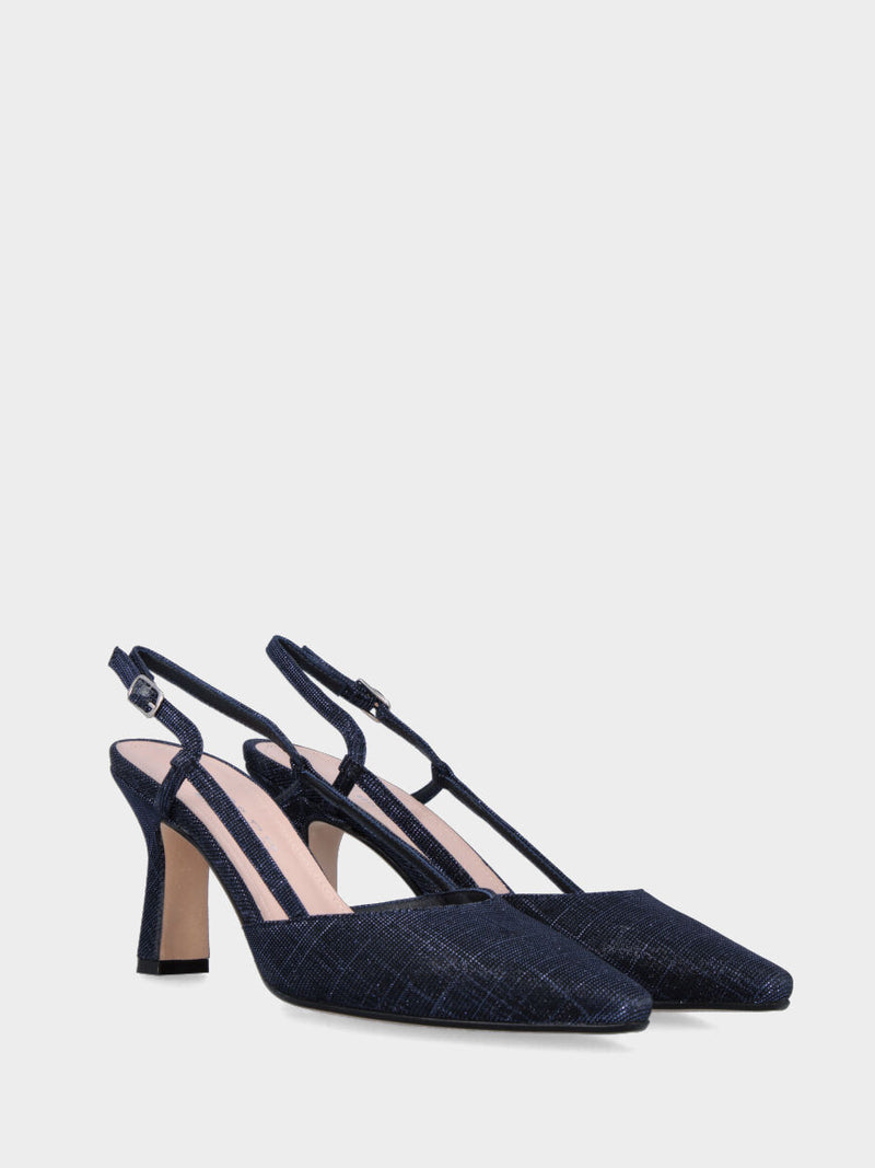 Slingback blu in lurex a punta sfilata