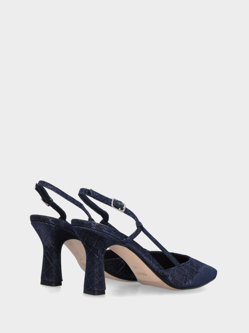 Slingback blu in lurex a punta sfilata