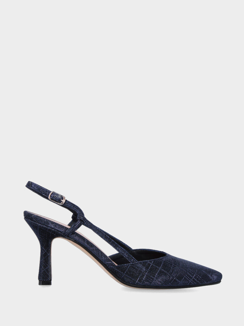 Slingback blu in lurex a punta sfilata