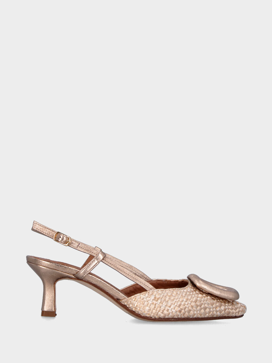 Slingback platine en raphia tressé avec accessoire anneau
