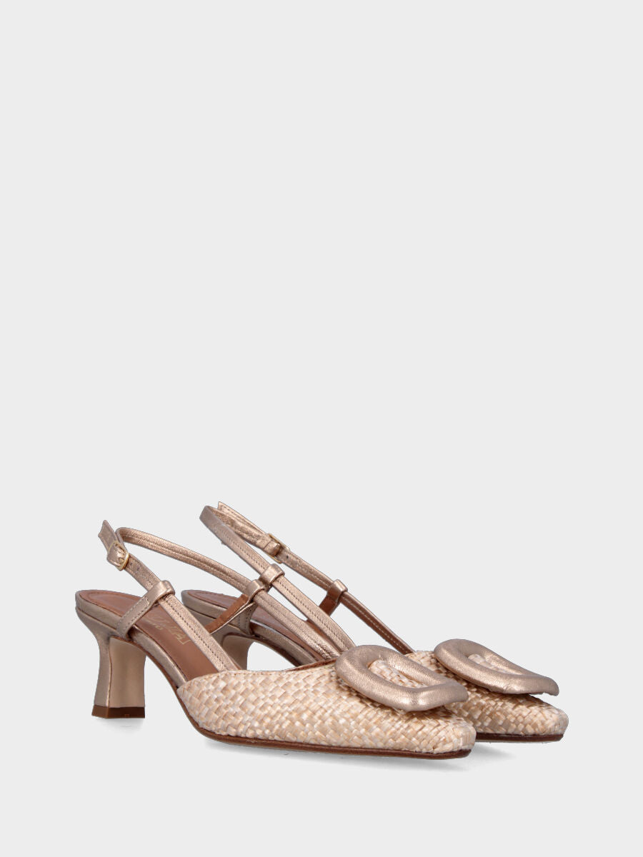 Slingback platine en raphia tressé avec accessoire anneau