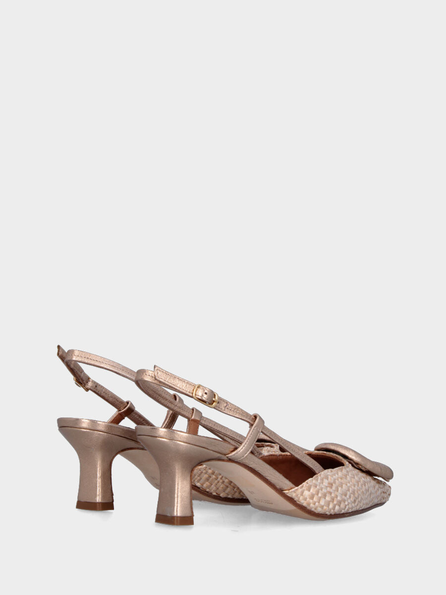 Slingback platine en raphia tressé avec accessoire anneau