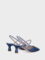 Slingback blu in pelle lamintata con listini