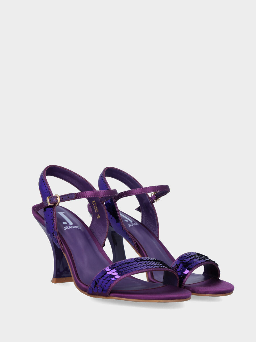 Sandalo viola in tessuto con paillettes