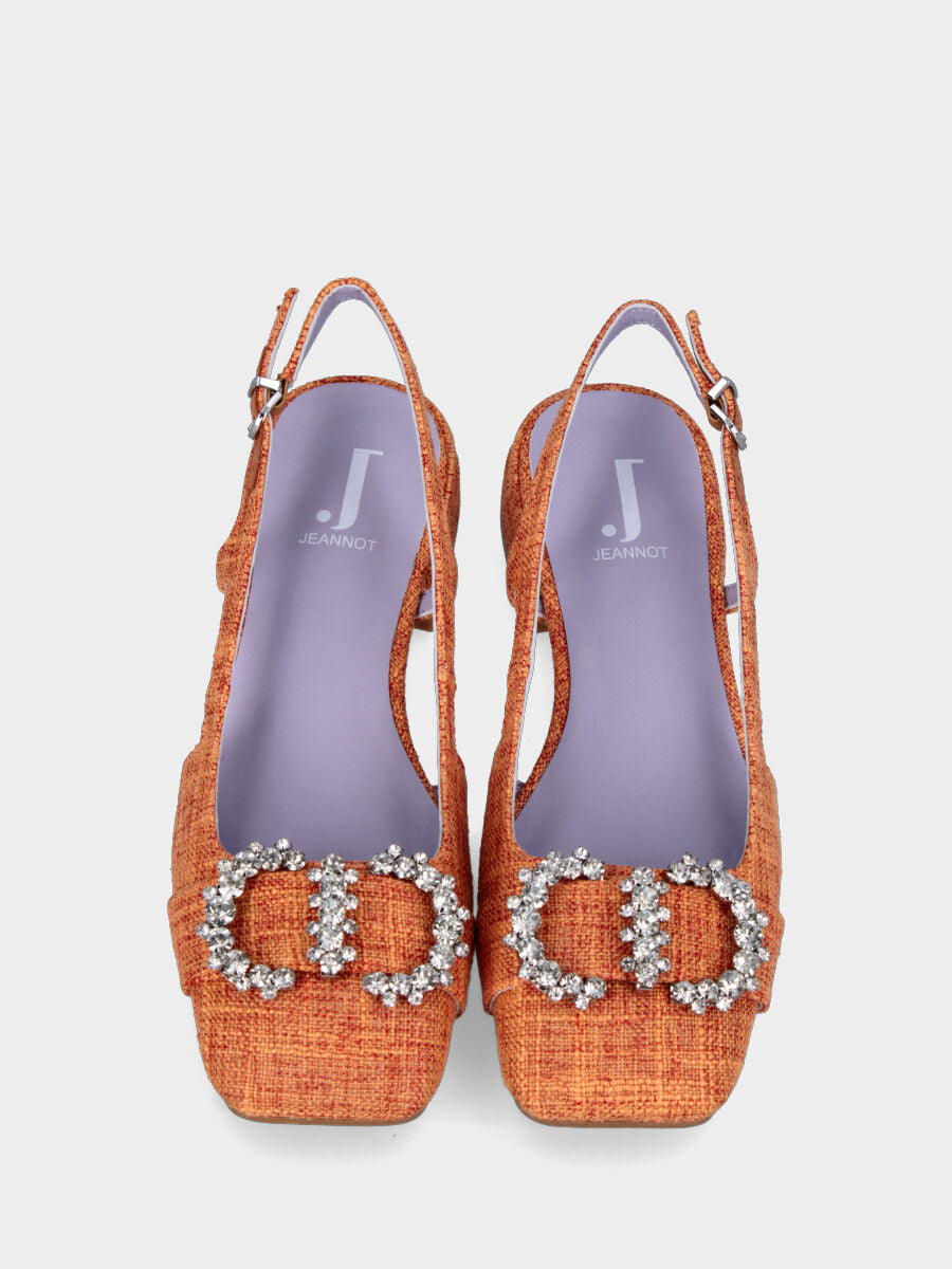 Slingback arancione in tessuto con accessorio gioiello
