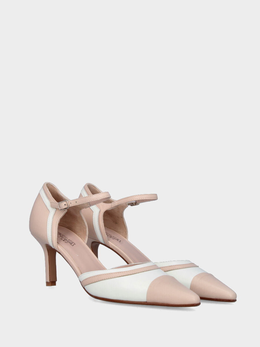 Décolleté bicolore beige in pelle aperta ai lati