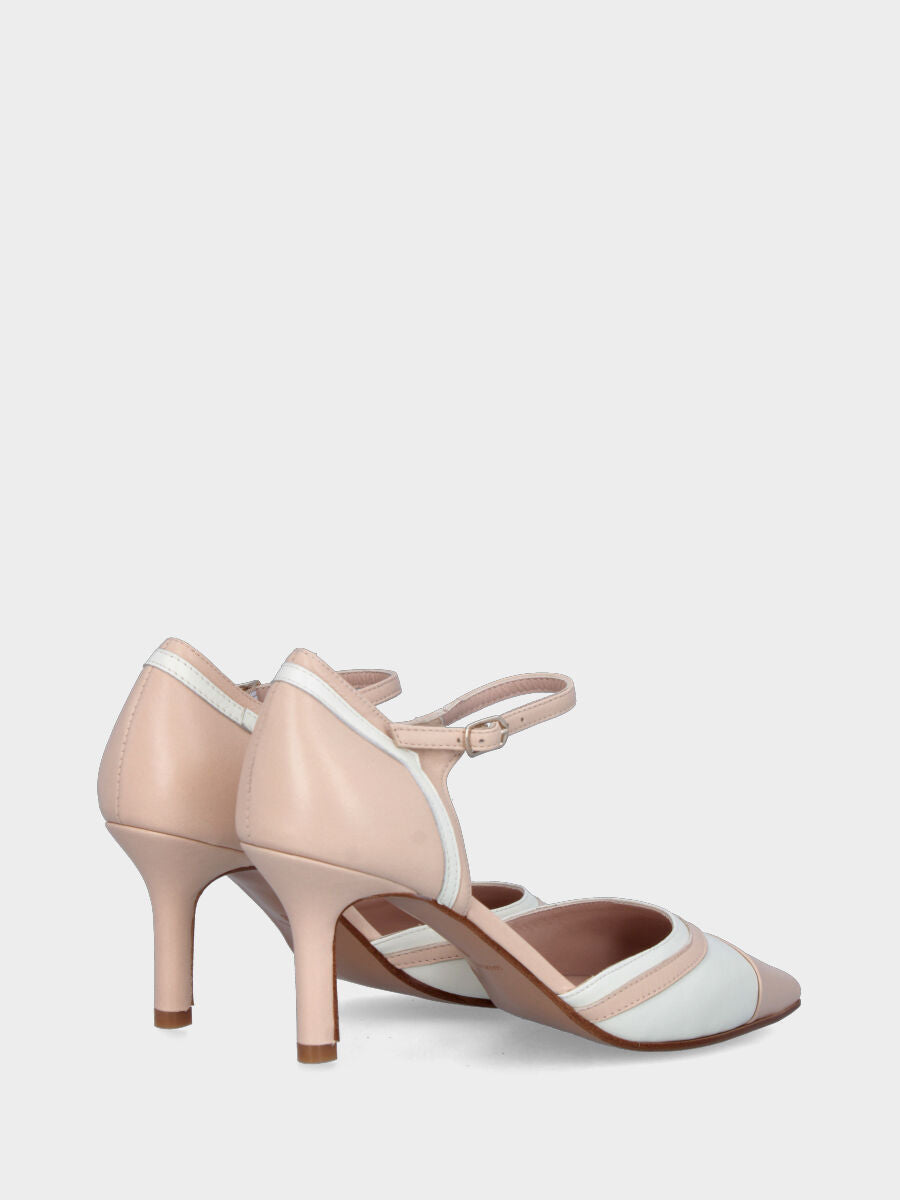 Décolleté bicolore beige in pelle aperta ai lati