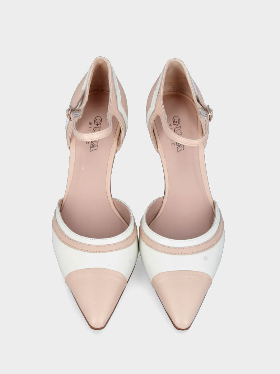 Décolleté bicolore beige in pelle aperta ai lati