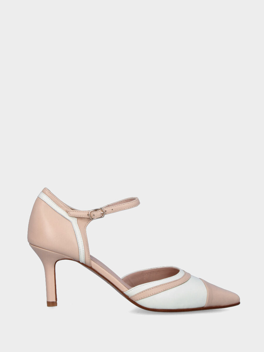 Décolleté bicolore beige in pelle aperta ai lati