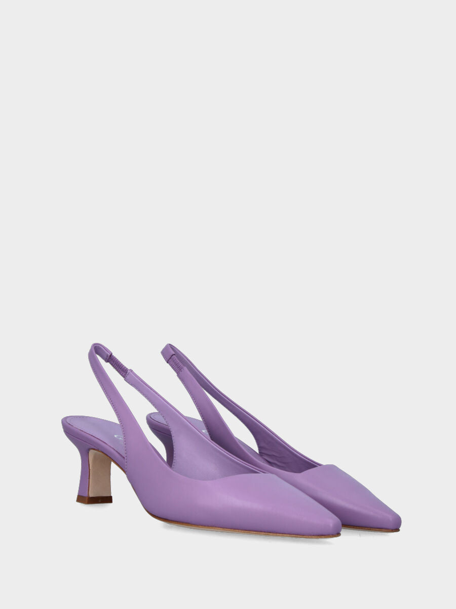 Escarpin slingback lilas en cuir avec décolleté carré