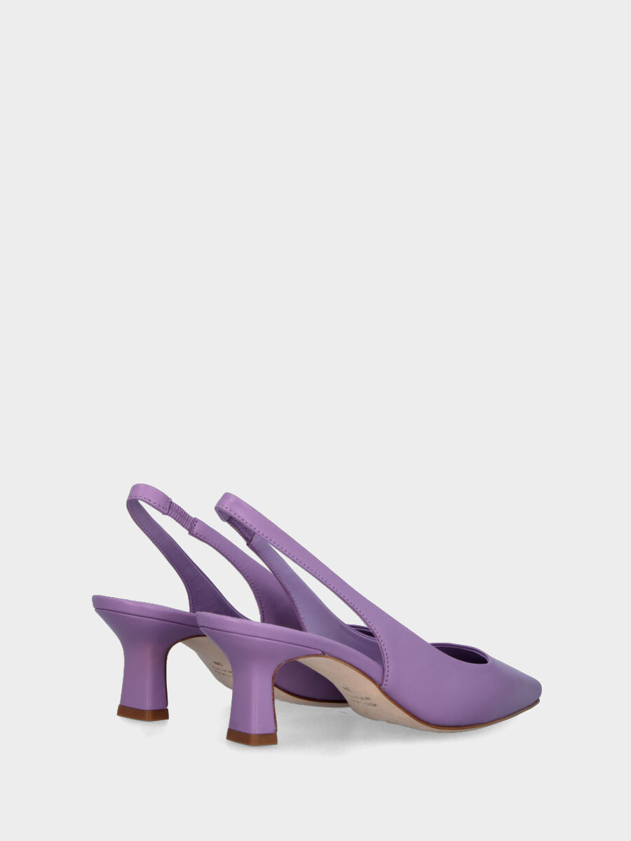Escarpin slingback lilas en cuir avec décolleté carré