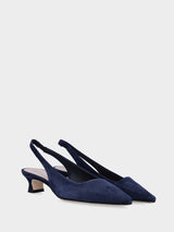 Slingback blu in camoscio con scollo quadrato