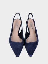 Slingback blu in camoscio con scollo quadrato