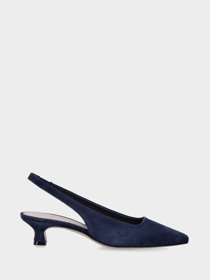 Slingback blu in camoscio con scollo quadrato