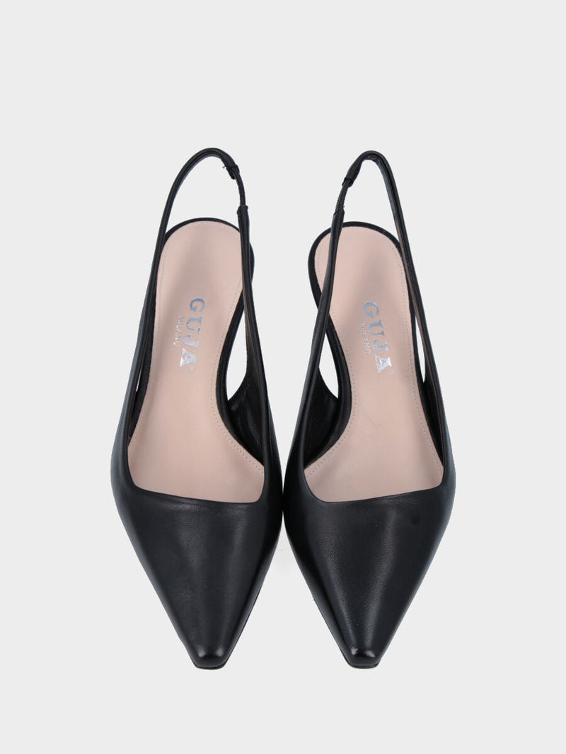 Slingback nera in pelle con scollo quadrato