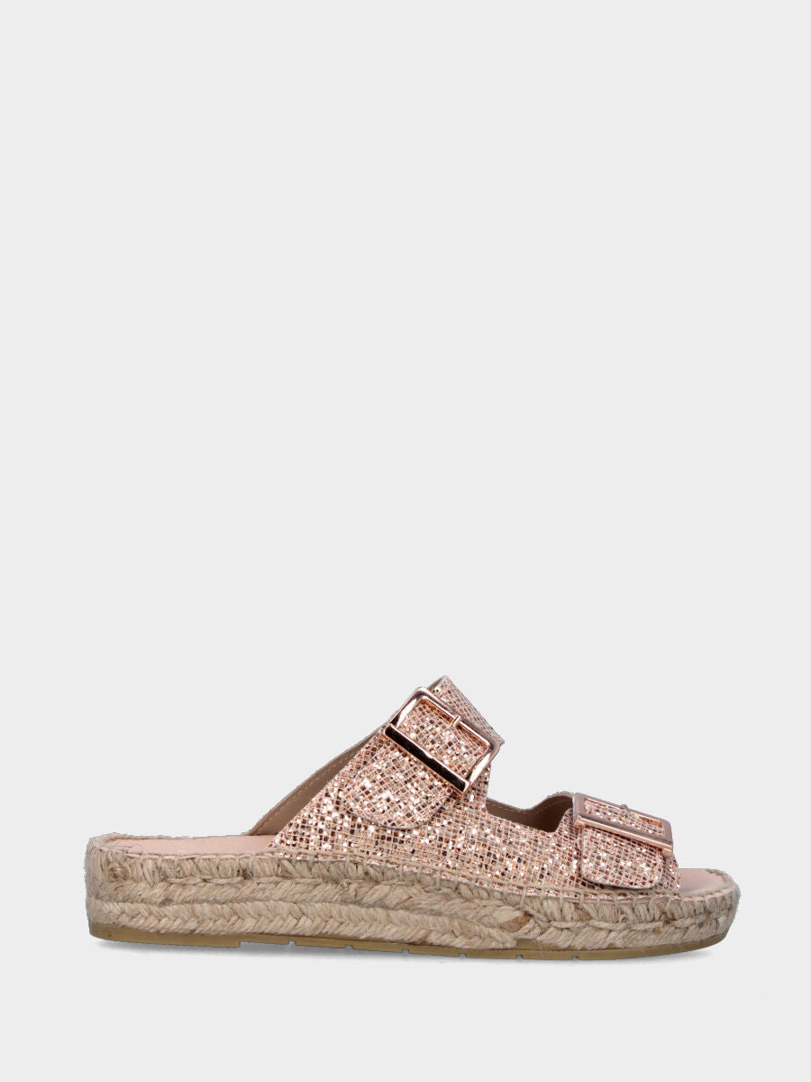 Espadrillas nude in glitter a fasce con fibbie